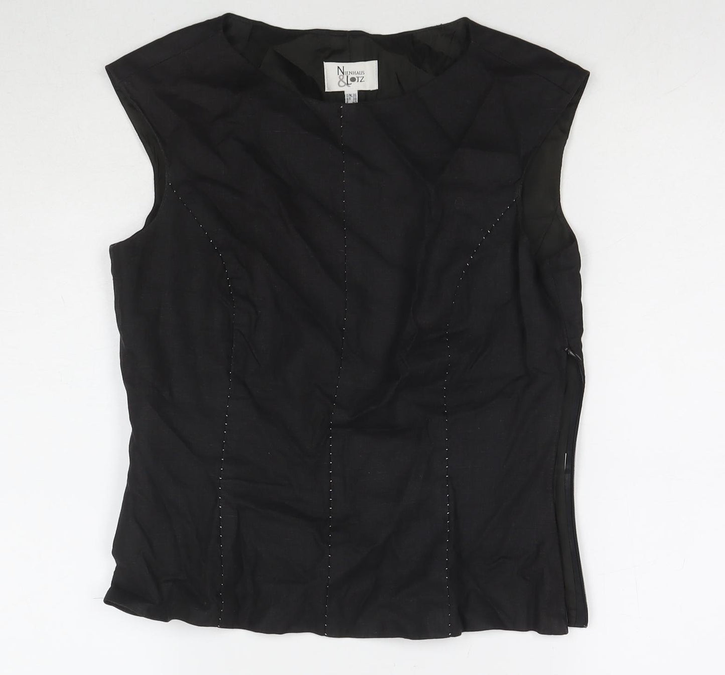 Nienham & lotz Womens Black Polyester Basic Tank Size 10 Round Neck