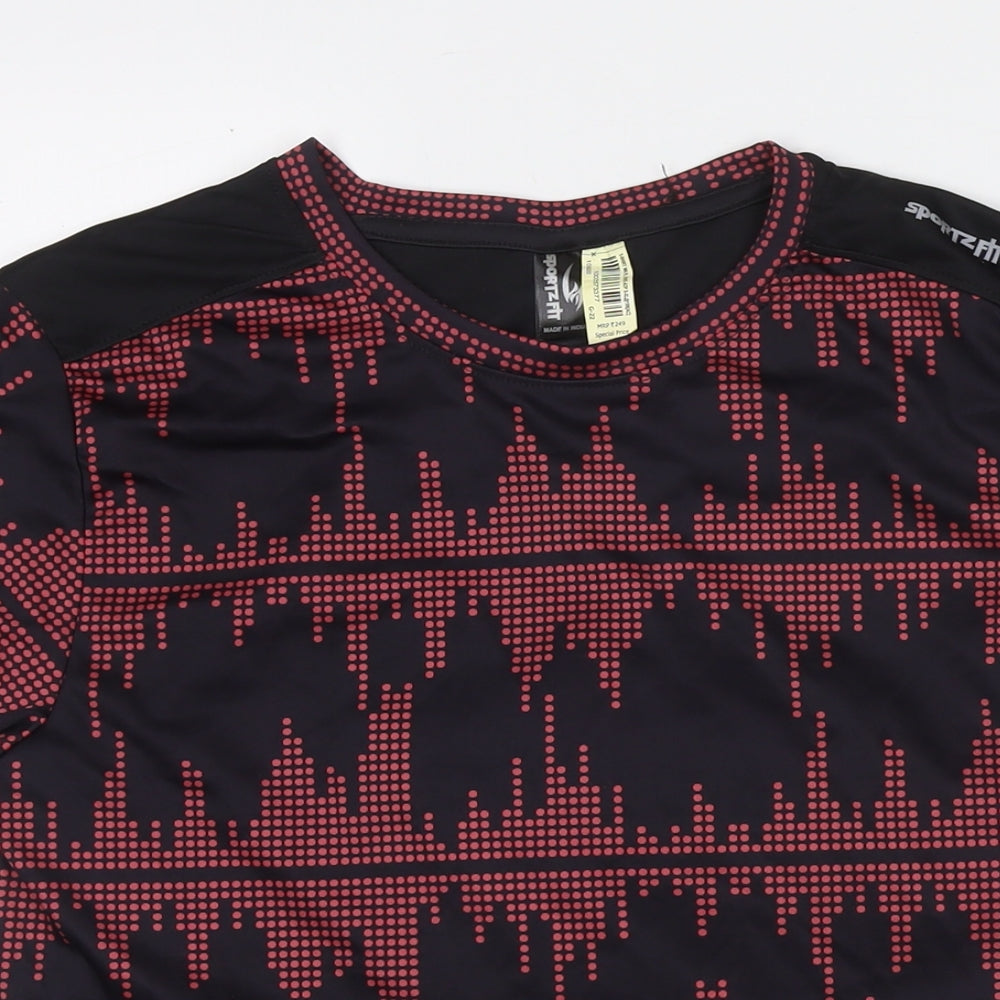 Sportsfitz Womens Black Geometric Polyester Basic T-Shirt Size L Round Neck Pullover