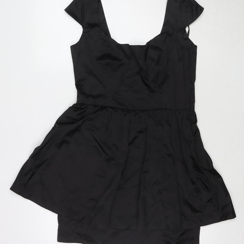 Topshop Womens Black Polyester A-Line Size 14 Round Neck Zip