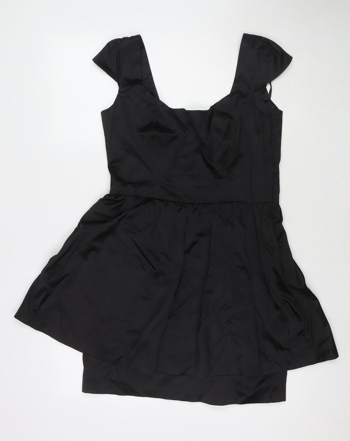 Topshop Womens Black Polyester A-Line Size 14 Round Neck Zip