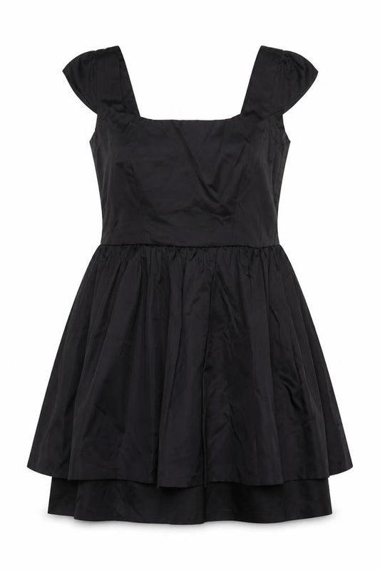 Front view of Topshop women’s black polyester a-line, size UK 14, round neck zip