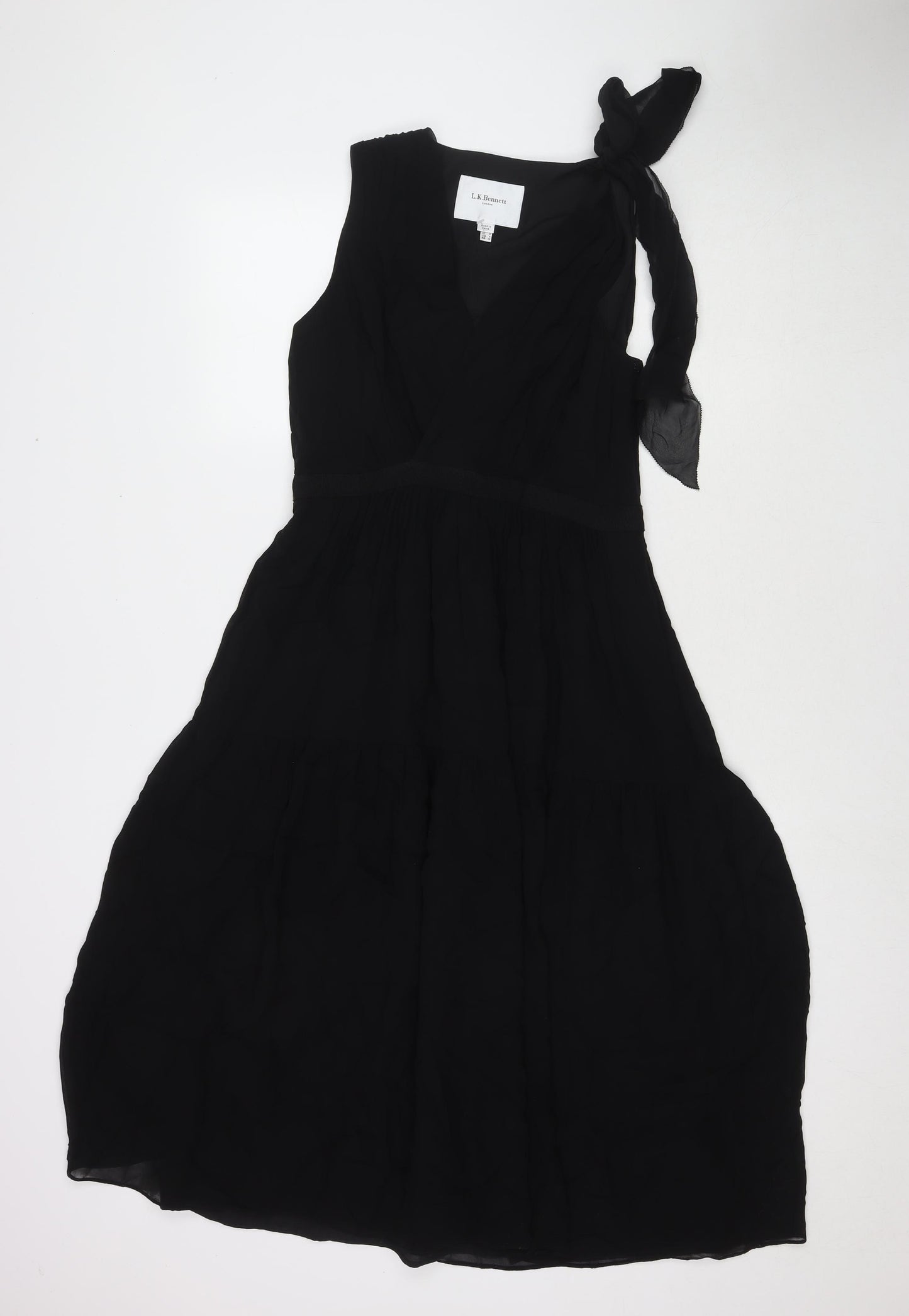 L.K. Bennett Womens Black Silk Ball Gown Size 10 Round Neck Zip