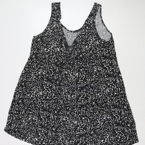 Marks and Spencer Womens Black Geometric Viscose Tank Dress Size 16 Scoop Neck Pullover