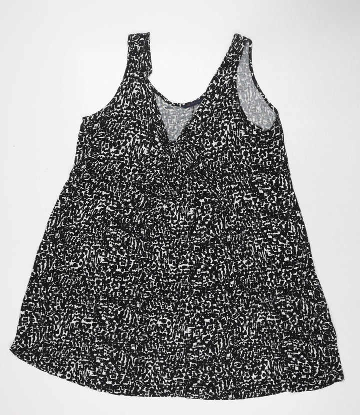 Marks and Spencer Womens Black Geometric Viscose Tank Dress Size 16 Scoop Neck Pullover