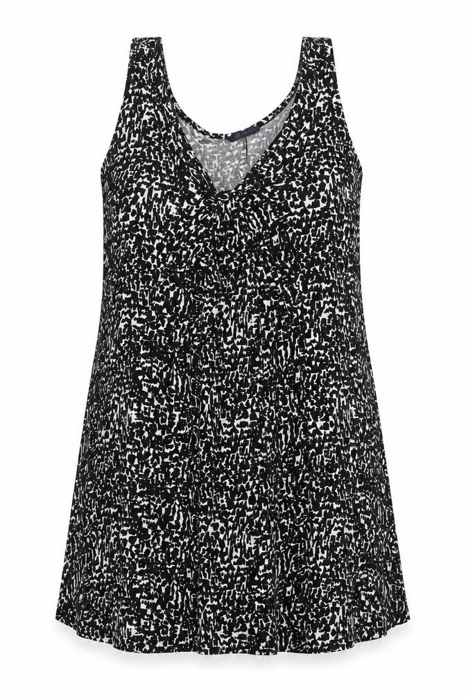 Marks and Spencer Womens Black Geometric Viscose Tank Dress Size 16 Scoop Neck Pullover