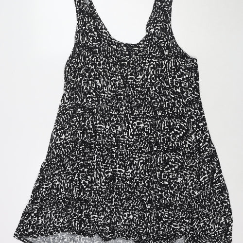 Marks and Spencer Womens Black Geometric Viscose Tank Dress Size 16 Scoop Neck Pullover