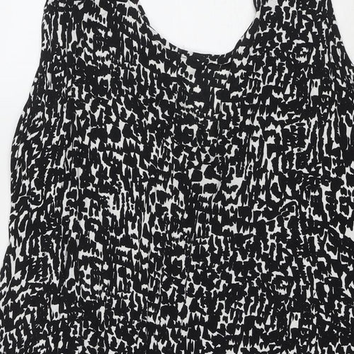 Marks and Spencer Womens Black Geometric Viscose Tank Dress Size 16 Scoop Neck Pullover