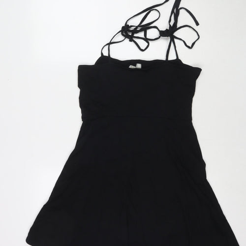 ASOS Womens Black Cotton Tank Dress Size 14 Square Neck Tie