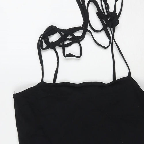 ASOS Womens Black Cotton Tank Dress Size 14 Square Neck Tie
