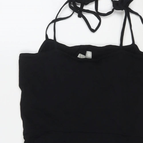ASOS Womens Black Cotton Tank Dress Size 14 Square Neck Tie