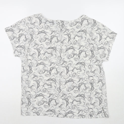 Marks and Spencer Womens White Geometric Polyester Basic Blouse Size 12 Round Neck