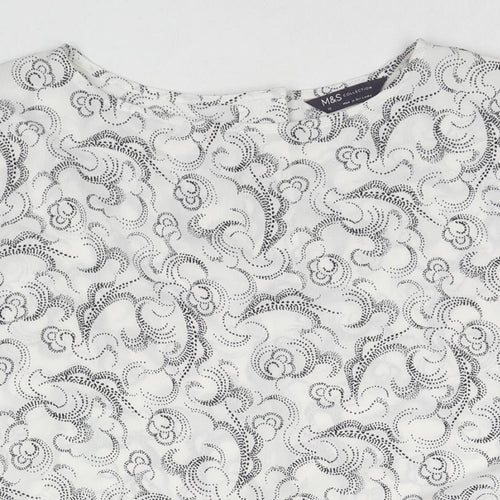Marks and Spencer Womens White Geometric Polyester Basic Blouse Size 12 Round Neck