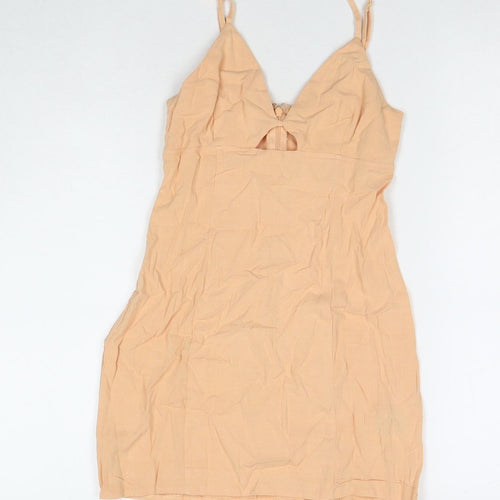 H&M Womens Orange Viscose Mini Size XS V-Neck Zip
