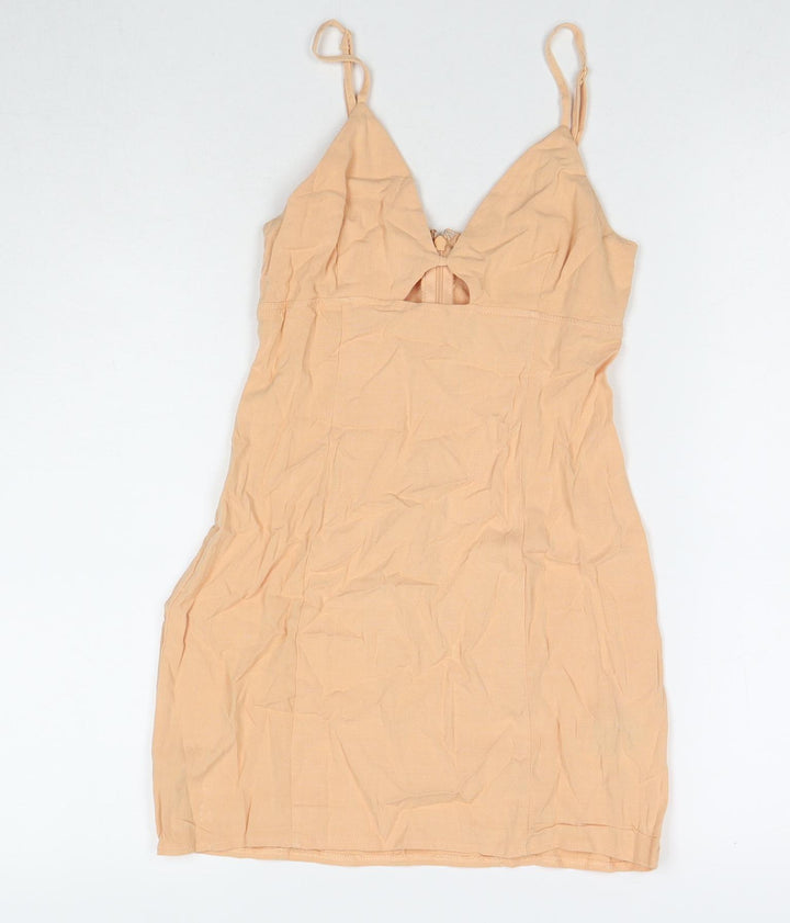 H&M Womens Orange Viscose Mini Size XS V-Neck Zip