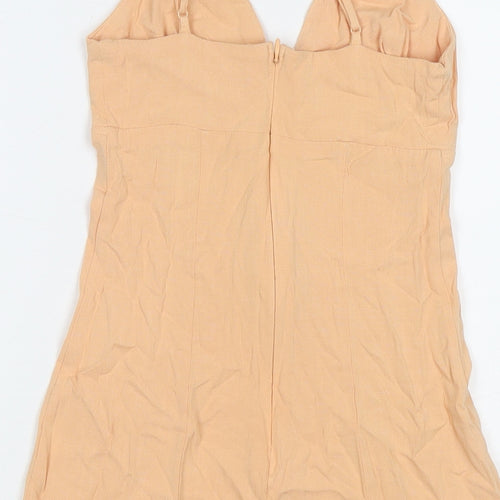 H&M Womens Orange Viscose Mini Size XS V-Neck Zip