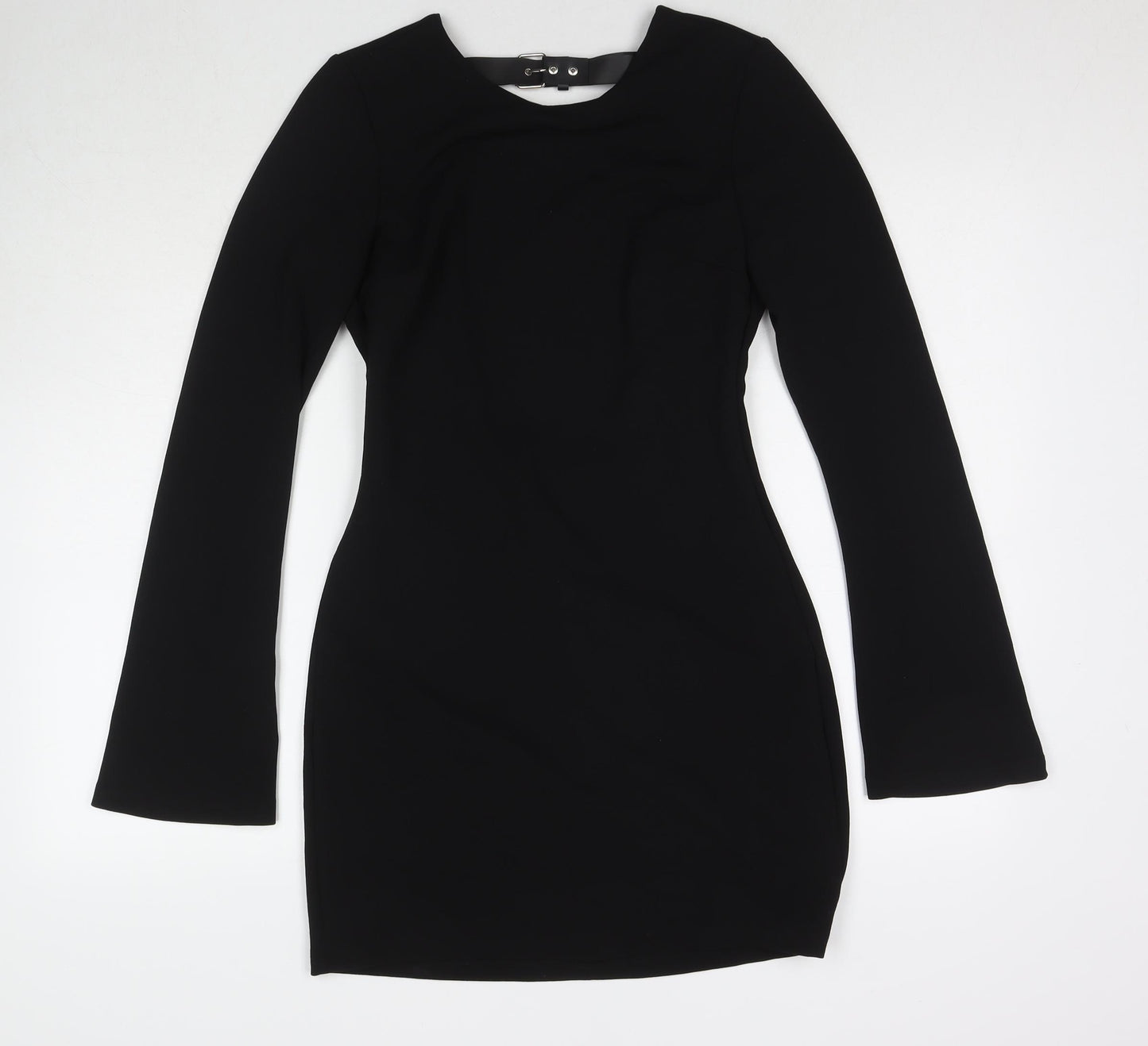 Zara Womens Black Polyester A-Line Size M Round Neck Buckle
