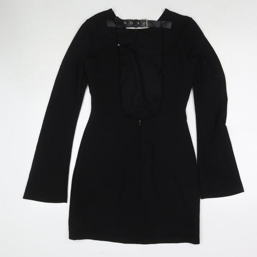 Zara Womens Black Polyester A-Line Size M Round Neck Buckle