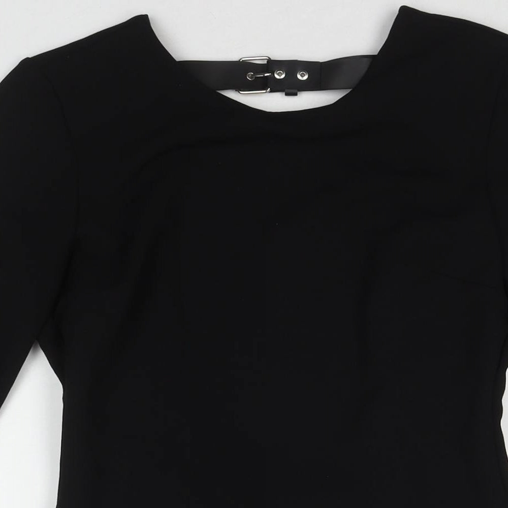 Zara Womens Black Polyester A-Line Size M Round Neck Buckle
