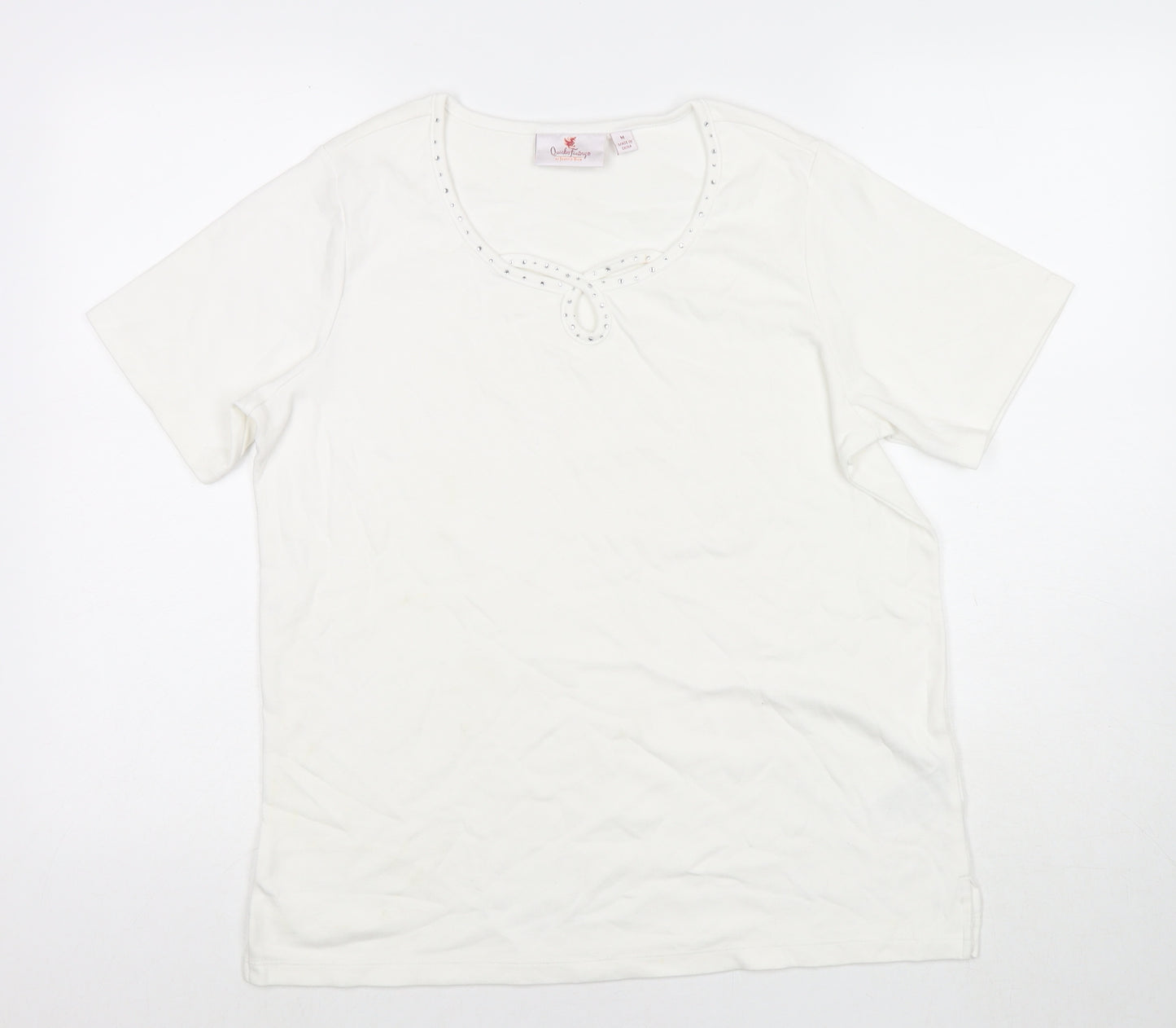 Jeanne Bice Womens White Cotton Basic T-Shirt Size M Round Neck