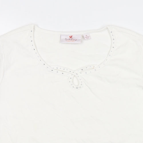Jeanne Bice Womens White Cotton Basic T-Shirt Size M Round Neck