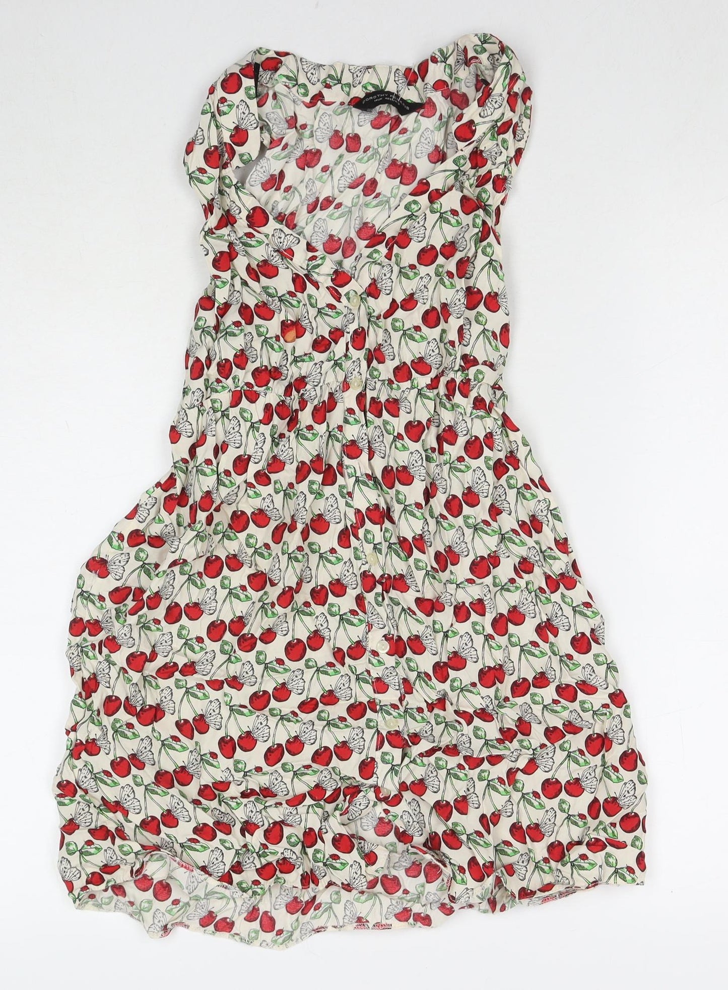 Dorothy Perkins Womens Multicoloured Geometric Viscose Tank Dress Size 14 Round Neck Button - Cherries