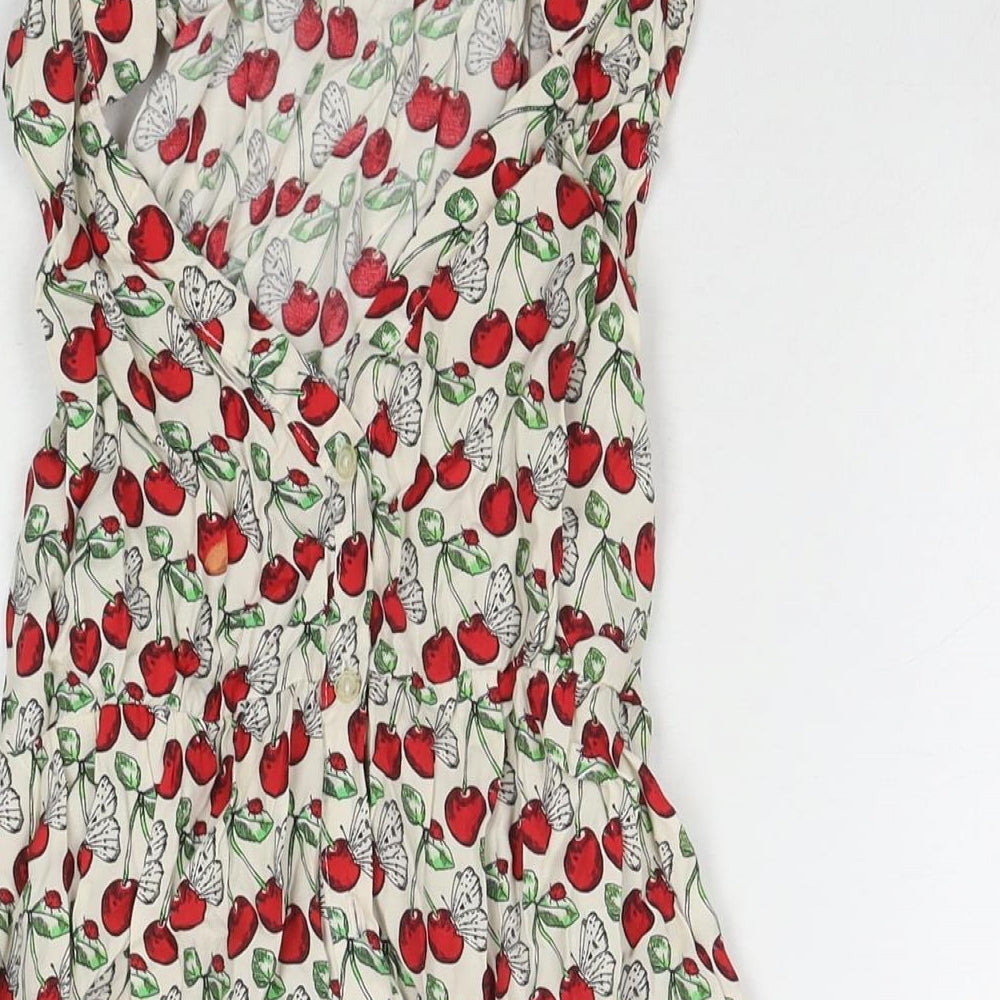 Dorothy Perkins Womens Multicoloured Geometric Viscose Tank Dress Size 14 Round Neck Button - Cherries