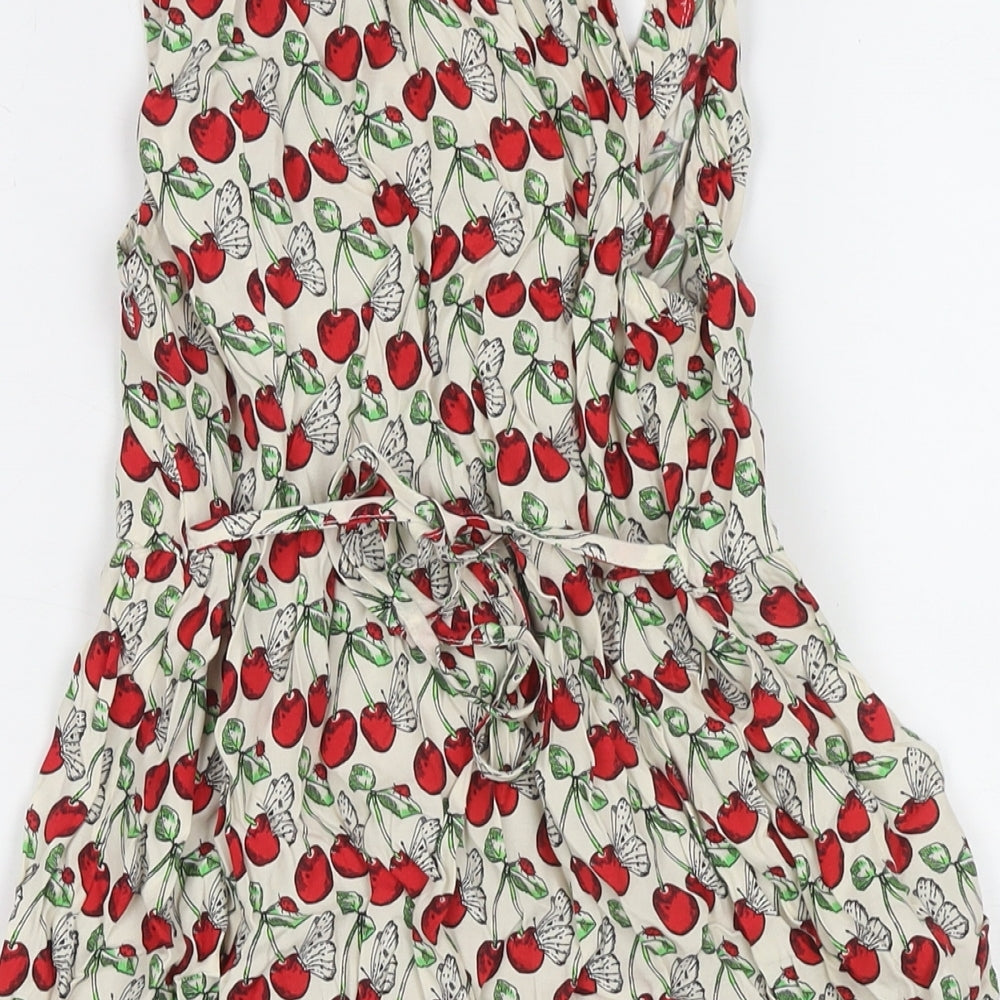 Dorothy Perkins Womens Multicoloured Geometric Viscose Tank Dress Size 14 Round Neck Button - Cherries