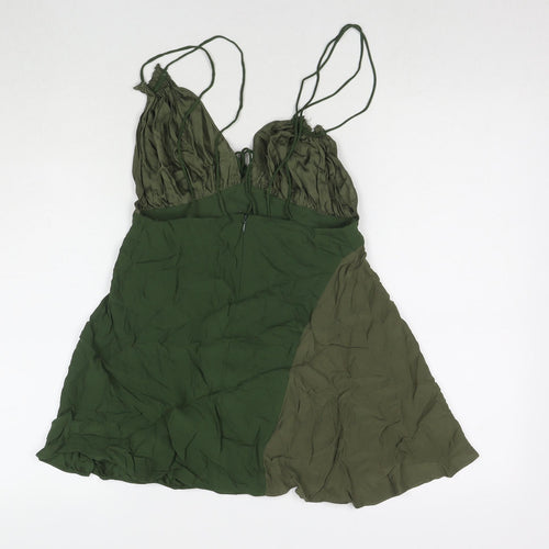 Zara Womens Green Viscose Tank Dress Size S V-Neck Tie