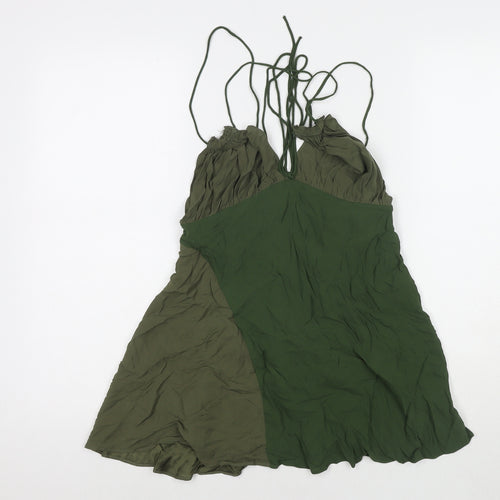 Zara Womens Green Viscose Tank Dress Size S V-Neck Tie
