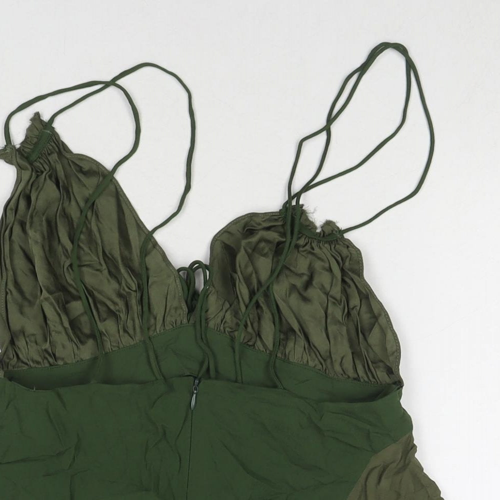 Zara Womens Green Viscose Tank Dress Size S V-Neck Tie