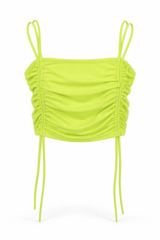 Front view of Love & Other Things women’s green polyester cropped tank, size S, square neck