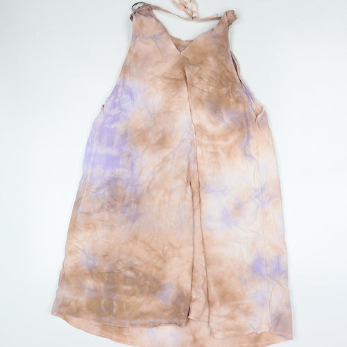 Zara Womens Brown Cotton Tank Dress Size S Round Neck Tie