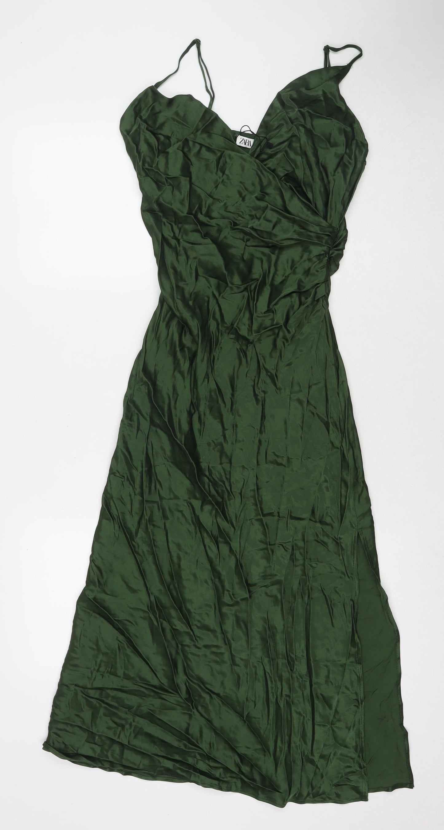 Zara Womens Green Polyester Maxi Size S V-Neck Pullover