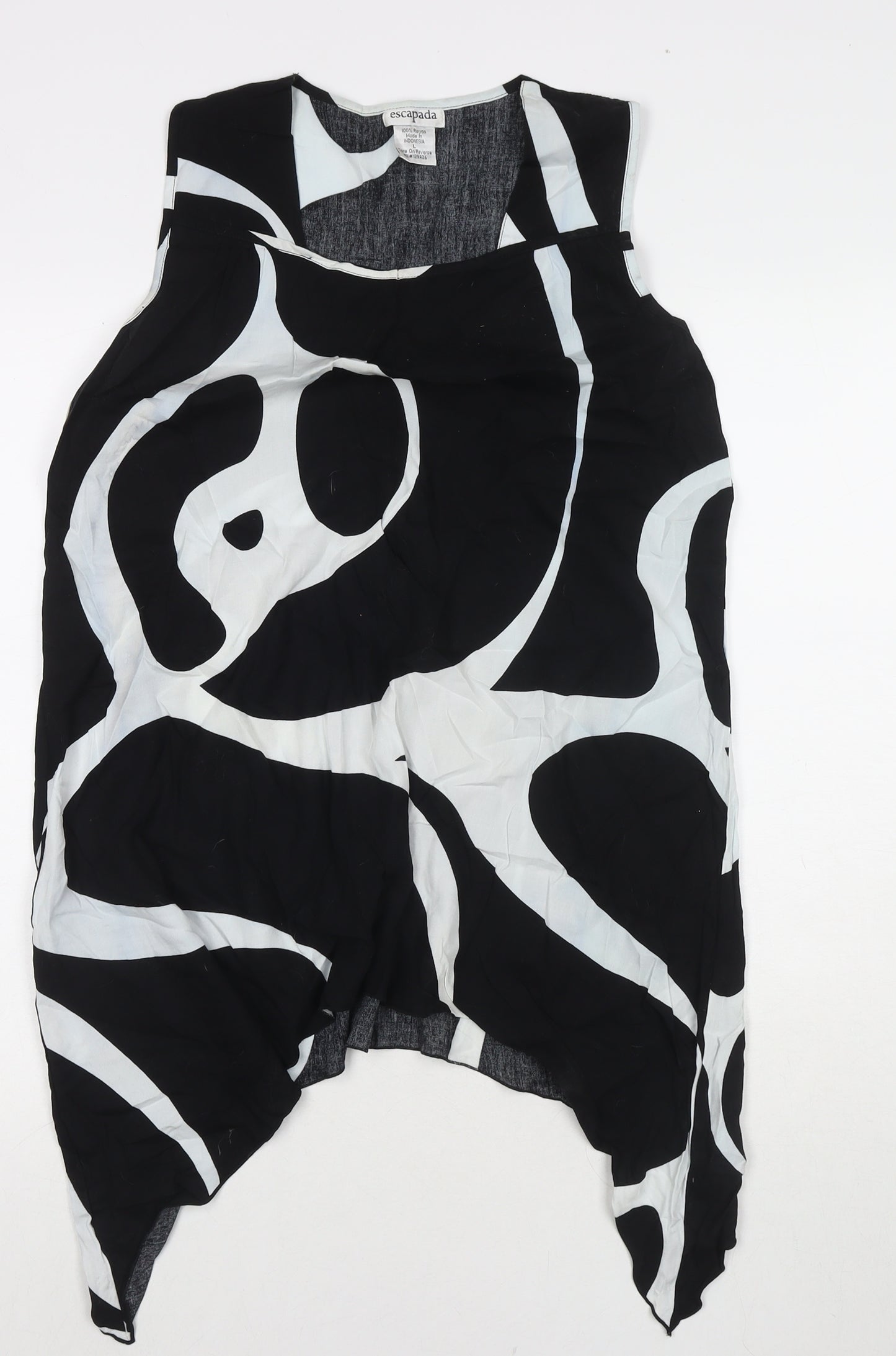 Escapada Womens Black Geometric Viscose Tunic Tank Size L Round Neck