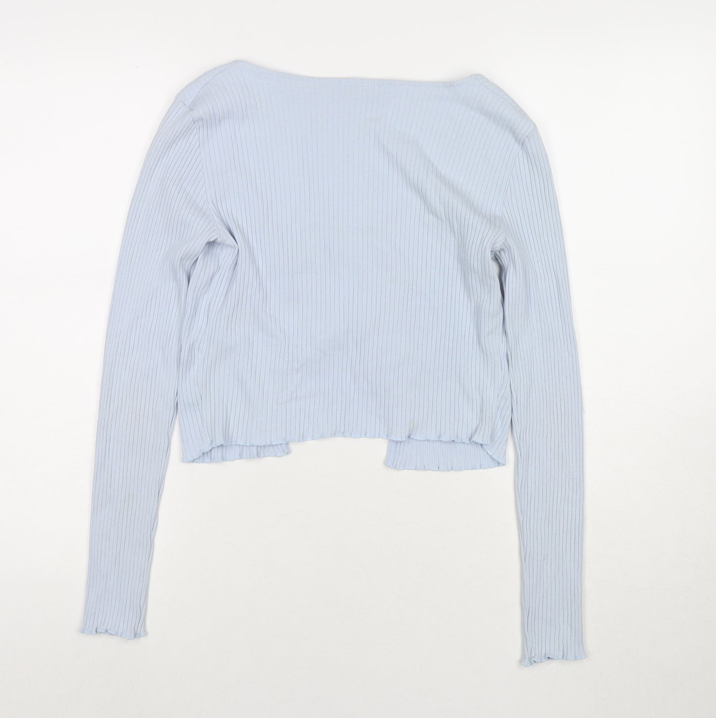 Bershka Womens Blue V-Neck Cotton Cardigan Jumper Size M - Flowers