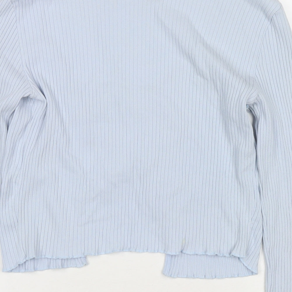 Bershka Womens Blue V-Neck Cotton Cardigan Jumper Size M - Flowers