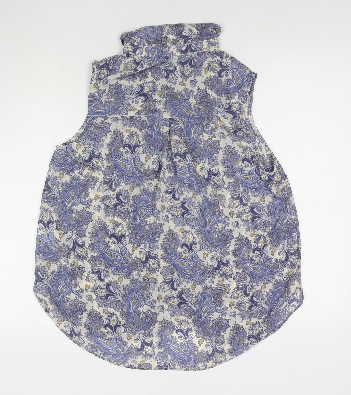 H&M Womens Blue Paisley Polyester Basic Button-Up Size 12 Collared