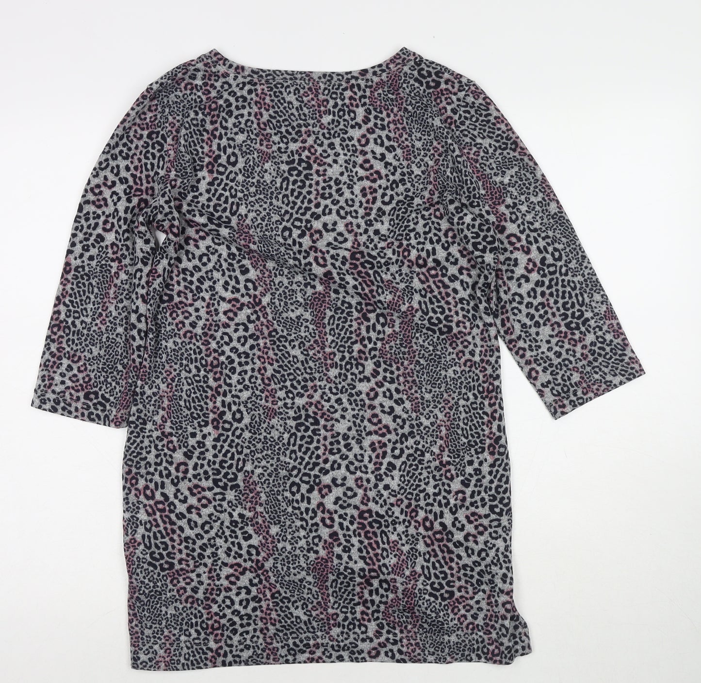 Marks and Spencer Womens Grey Round Neck Animal Print Polyester Tunic Jumper Size 12 - Leopard Print