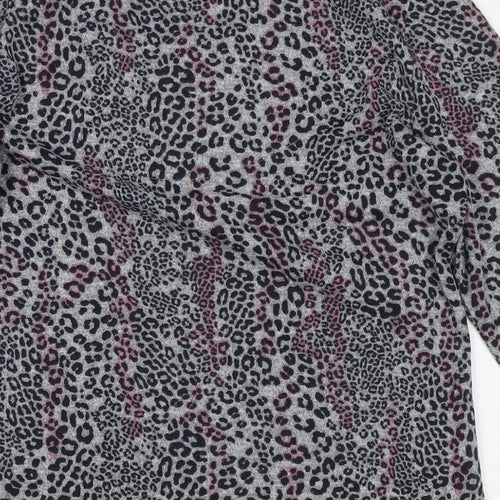 Marks and Spencer Womens Grey Round Neck Animal Print Polyester Tunic Jumper Size 12 - Leopard Print