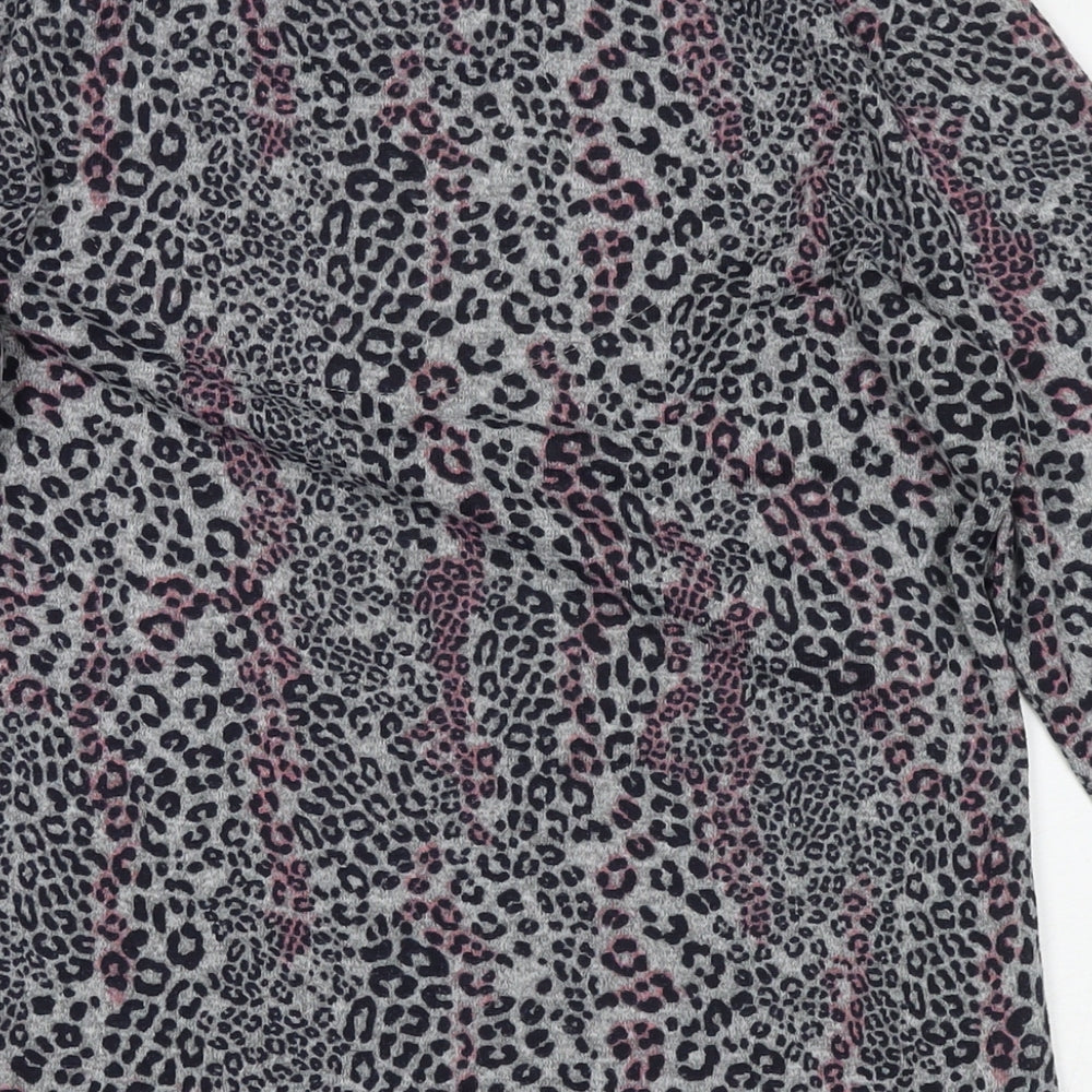 Marks and Spencer Womens Grey Round Neck Animal Print Polyester Tunic Jumper Size 12 - Leopard Print