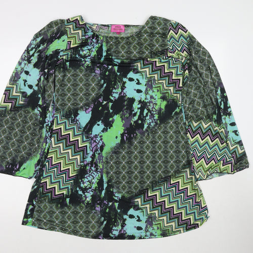 Tilly Tizzaro Womens Green Geometric Polyester A-Line Size 14 Boat Neck Pullover