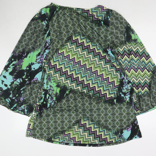 Tilly Tizzaro Womens Green Geometric Polyester A-Line Size 14 Boat Neck Pullover
