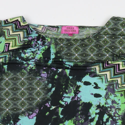 Tilly Tizzaro Womens Green Geometric Polyester A-Line Size 14 Boat Neck Pullover