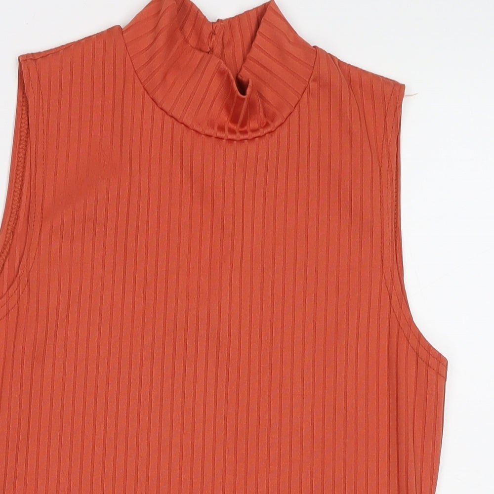 Jane Norman Womens Orange Polyester Basic Tank Size 14 Mock Neck