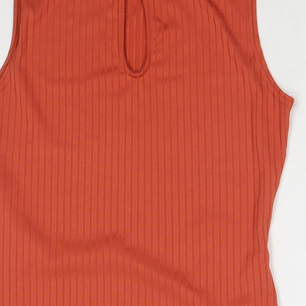 Jane Norman Womens Orange Polyester Basic Tank Size 14 Mock Neck