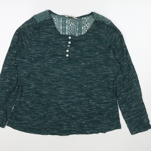 Denim & Co. Womens Green Cotton Basic Blouse Size 18 Round Neck