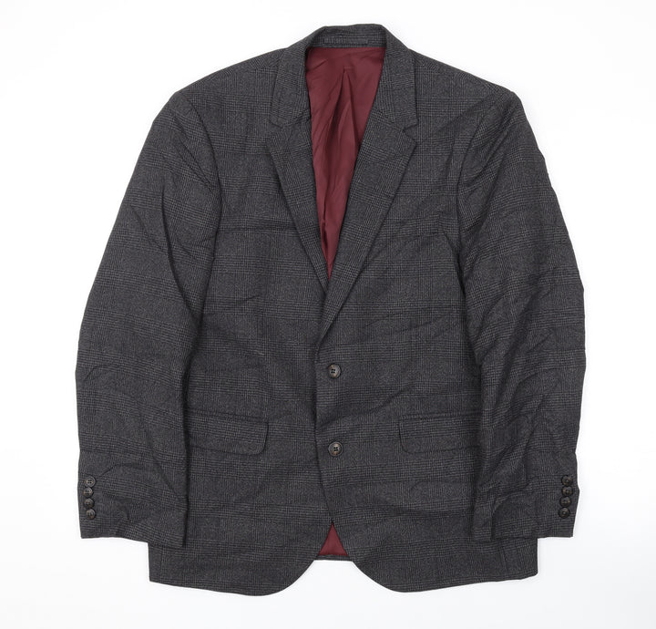 Marks and Spencer Mens Grey Plaid Polyester Jacket Suit Jacket Size 40 Regular