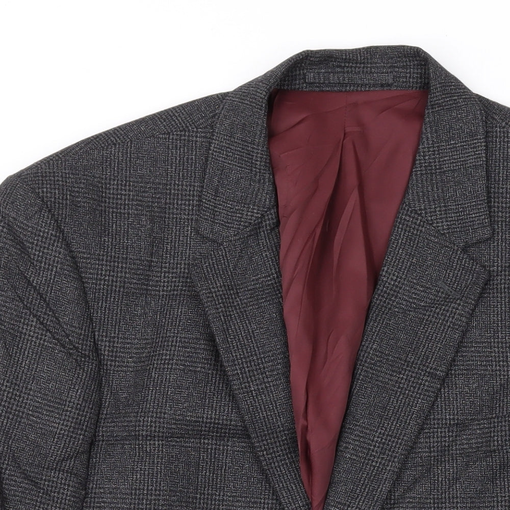 Marks and Spencer Mens Grey Plaid Polyester Jacket Suit Jacket Size 40 Regular