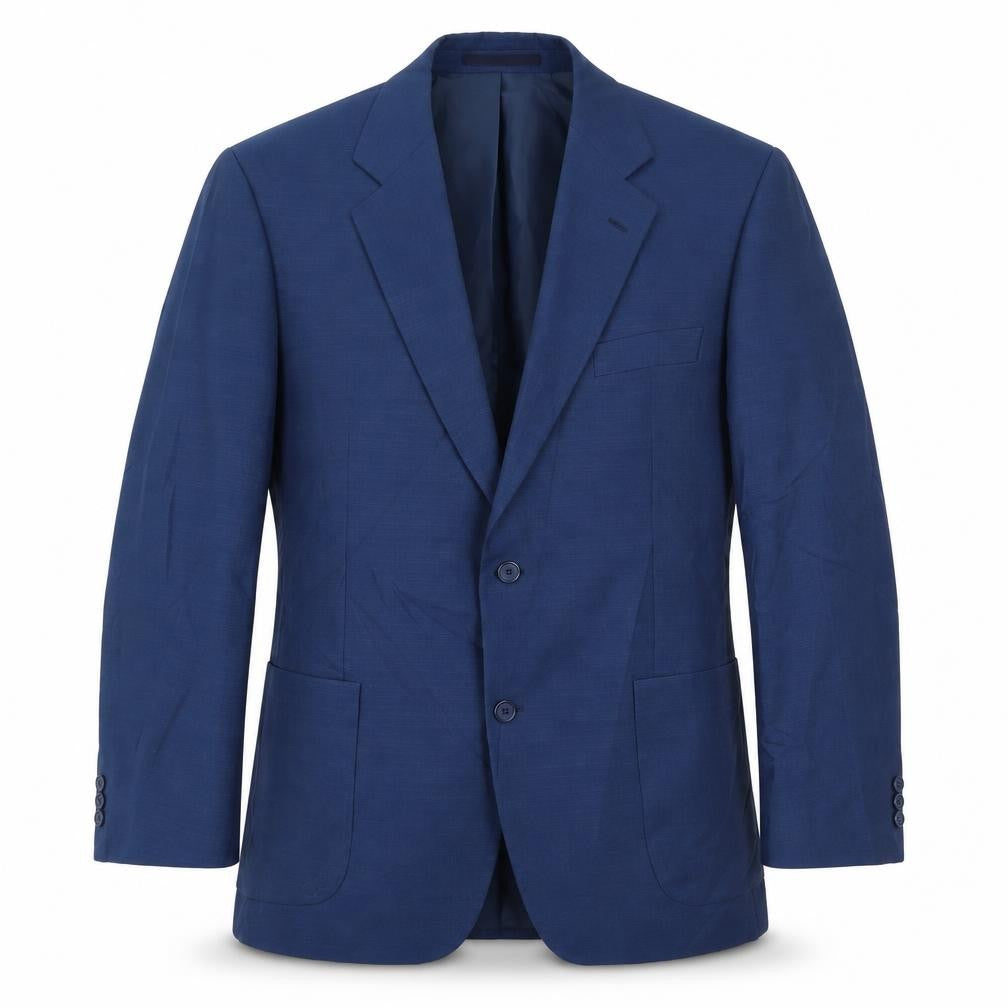 Front view of Gurteen men’s blue polyester jacket suit jacket, size 42, regular