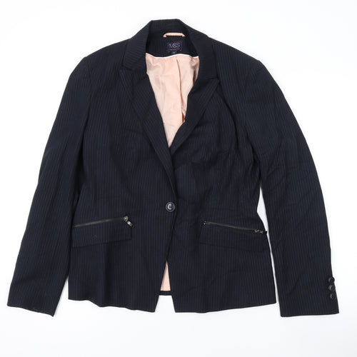 Marks and Spencer Womens Black Pinstripe Polyester Jacket Suit Jacket Size 14